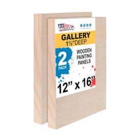 U.S. Art Supply 12" x 16" Birch Wood Paint Pouring Panel Boards, Gallery 1-1/2" Deep Cradle (Pack of 2) - Artist Depth Wooden Wall Canvases - Painting Mixed-Media Craft, Acrylic, Oil, Encaustic