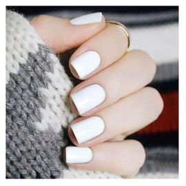 Yalice Black Press on Nail Square Short Fake Nails Acrylic Full Cover Glossy Stick on Nails Prom Fingernails Daily False Nails for Women and Girls 24Pcs (White, One Size)