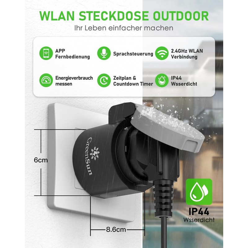 GreenSun WiFi Socket Outdoor Timer Outdoor Smart Socket Outdoor Electricity