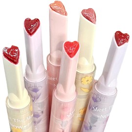 Lápiz labial gelatino de 6 colores, juego de lápiz labial de forma de corazón, acabado de espejo hidratante, húmedo, hidratante bálsamo de labio de labio de labio suave para mujeres