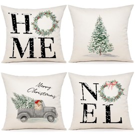YCOLL Cushion Covers, Christmas Cushion Covers, Decorative Cushion Covers for Decoration, Christmas, Sofa, Bedroom, Couch, 50 x 50 cm, Set of 4