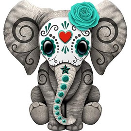Teal Blue Day of The Dead Sugar Skull Baby Elephant Window Truck Car Vinyl Bumper Sticker Decal 5'' x 4''