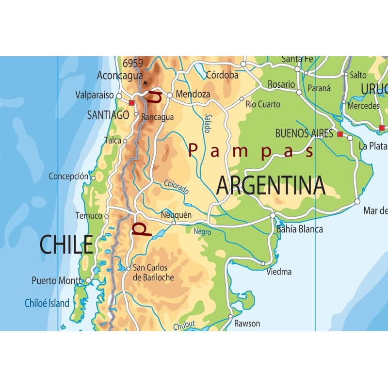 South America Physical Map - 23.3 x 16.5 Inches -