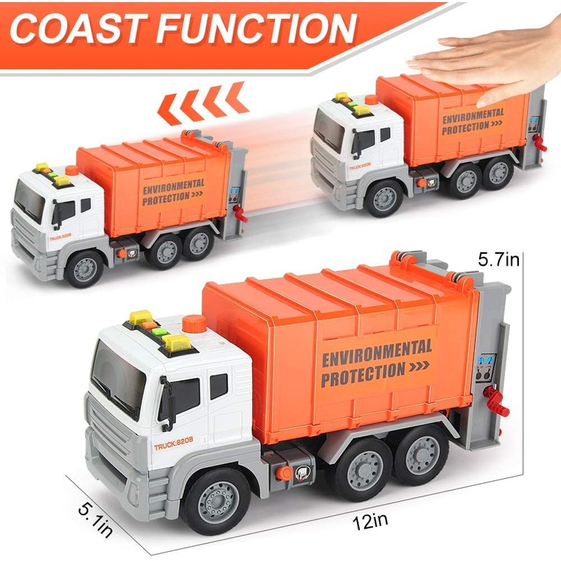 Anby families Garbage Truck Toy with 4 Dustbin Sound and
