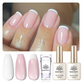 Born Pretty French Manicure Kit,Nail Stamper and 2Pcs Gel Nail Polish,Include Jelly Milky Pink White Colors for French Tip | Born Pretty