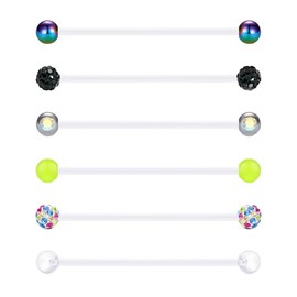 FECTAS 14G Industrial Barbells Cartilage Piercing Flexible Bar Helix-Conch Piercing Bar 6PCS 38mm(1 1/2in)