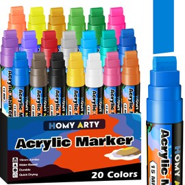 HOMY ARTY Acrylic Paint Markers 20 Colors, 15mm Jumbo Tip, Waterproof and Permanent Paint Pens for Stones, Signs, Poster Marker for Calligraphy