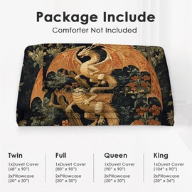 Dragon Bedding Set Twin Size Rustic Dragon Comforter Cover Set for Teen Boys Super Soft Construction Mid Century Duvet Cover Set Bedroom Decor Twin Full Queen King Size Quilt Cover with 2 Pillowcase