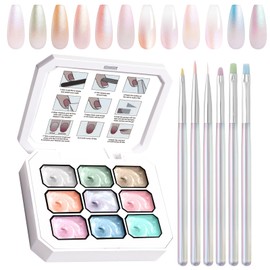 U-Shinein Gradient Painting Gel Set, 9 Colors Ombre Gel Nail Polish with 6 Aurora Multi-Purpose Brushes for Ombre Nails Aura Nails French Manicure Soak Off UV S Treasure of Pearl