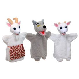 Set of 3 Plush Hand Puppets Animal Hand Puppets Wolf and Goat 34 cm, Ideal for Puppet Theatre and Role Play, for Children, Baby, Boys, Girls