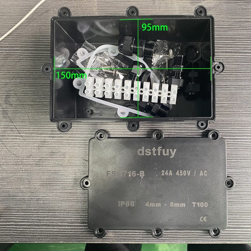 dstfuy Junction Box,ABS Waterproof IP68 Electrical Boxes.with 24A Barrier Terminals