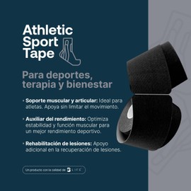 Cinta Kinesiológica Precortada Color Negro, 4 Rollos de Sport Tape, Vendaje de Apoyo para Músculos de Rodilla, Hombro, Tobillo. Athletic Sport Tape Black. B Life