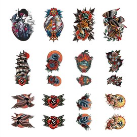 SanerLian Anchor Lighthouse Temporary Tattoo Sticker Waterproof Vintage Old School Swallow Flowers Hand Arm Face Finger Neck 10.5X6cm Set of 12 (SF251)