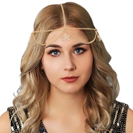 Tgirls Boho Head Chain Starfish Headpiece Layered Hair Chain Festival Hair Jewelry for Women (Gold, One Size)