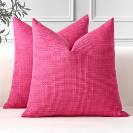 JOTOM Set of 2 Cushion Covers 40x40 cm Linen Hot Pink Decorative Throw Pillow Covers 16x16 Inch Square Cushion Case Home Decor Pillowcases for Couch Sofa Living Room Bed (Deep Hot Pink)