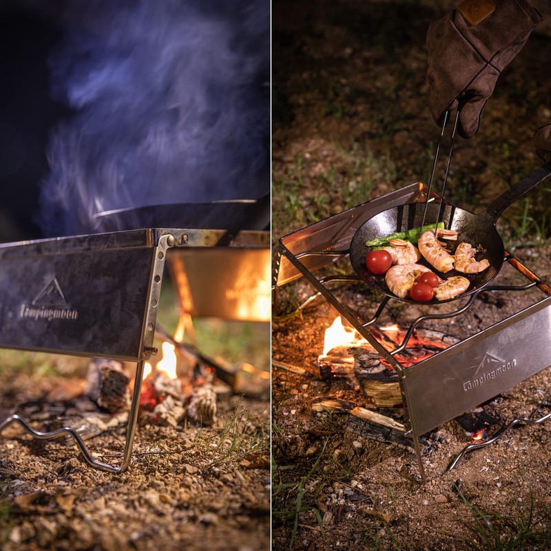 CAMPINGMOON Folding Campfire Grill Grate Open Fire Cooking Camping Portable