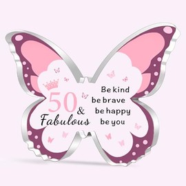 SDOFY 50th Birthday Gifts for Women Butterfly-Shaped Acrylic Plaque 50th Birthday Gifts for Mum 50th Birthday Gift Ideas for Her Auntie