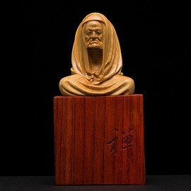 [Hanano] Dharma Daishi Seated Statue, High Quality Natural Boxwood Carved Dharma Wooden Statue, Wooden Buddha Statue, Buddhist Art, Daruma Bodhi Dharma, Dharma, Founder of Chinese Zen Buddhism, Zazen, Shaolin Temple, Yellow Tongue, Buddha Sculpture, Grea