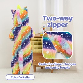 LOLANTA LOLANTA Kleinkind Regenbogen Einhorn Kostüm Mädchen, Plüsch mit Kapuze Strampler für Baby, Sternenhimmel, 18-24 Monate