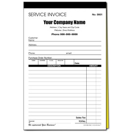 Custom Service Invoice Carbonless Form with Your Company Name - 2 Books (100 Sets) Numbered