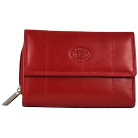 Ladies Soft Real Nappa Leather Zip-around Purse with Front Flap and Double Credit Card Swing Section (Dark Red)