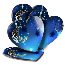 Destination Vinyl ltd Great Coasters (Set of 4) Heart - Blue Moon Stars Space Vintage Drink Glossy Coasters/Tabletop Protection for Any Table Type #16502