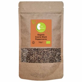 Organic Coarse Black Peppercorns - Certified Organic - by Busy Beans Organic (50g)