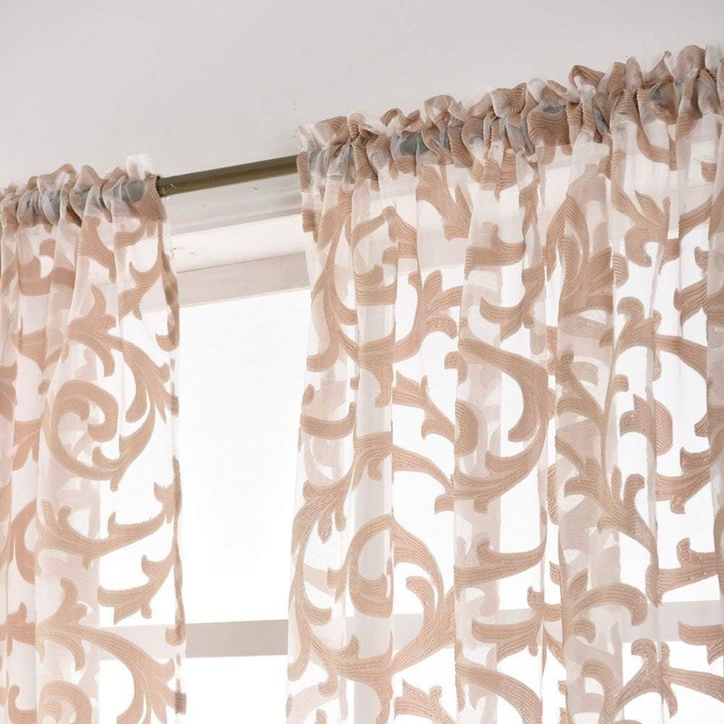 Elegant Beige Sheer Curtains, Light Filtering Voile Drapes, Rod Pocket
