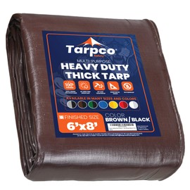 Tarpco Safety Extra Heavy Duty 14 Mil Tarp Cover, Waterproof, UV Resistant, Rip and Tear Proof, Poly Tarpaulin with Reinforced Edges for Roof, Camping, Patio, Pool , Boat (Brown/Black 6′ X 8′)
