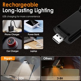 Bigqin Luz de Lectura, Portátil 9 Led Luz Libro con 3 Modos y 5 Brillo, Luz Carga USB Protección Ocular con 100 Etiquetas índice, para Amantes de Los Libros, Viaje, Leer Por La Noche, Niños, Negro