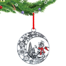 2023 Solid Pewter Metal Christmas Tree Ornament Hanging Pendants Decorations for Party Home Holiday, Christmas Decor Gifts with Red Rope for Friends Family Xmas Tree (Snowman)