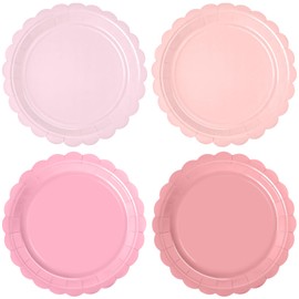 WNINK 48 Pcs Pink Paper Plates Gradient Pink Party Plates 7”Disposable Scalloped Dessert Plates for Birthday Wedding Bridal Engagement Baby Shower Party Supplies Dessert Tableware