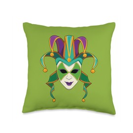 Clown Mask Dia De Los Muertos Mardi Festival Mardi Gras Throw Pillow