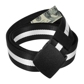 WatDenyFine Money Belt Men's Work Belt Secret Hiding Money Hiding Fabric Belt Work Belt Money Hiding, black, white
