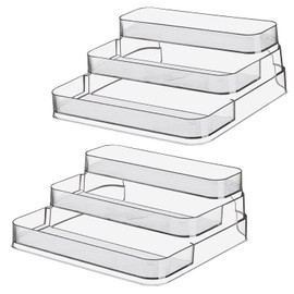 Zilphoba 2pcs Acrylic Spice Rack, No Assembly Clear 3 Tier Condiment Bottle Shelf Vanity Organizer for Cabinet Kitchen Bathroom