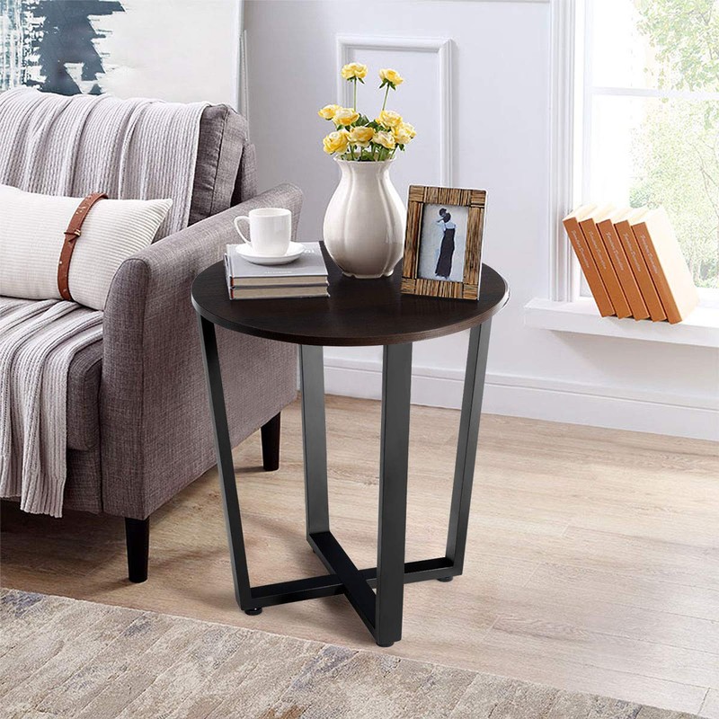 Tangkula Round End Table, 2-Tier Metal Sofa Table with Storage