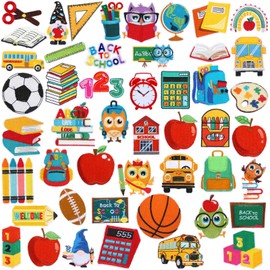 Glitinsel 48 Pcs Back to School Iron on Patches Pencil School Bus Embroidered Sew Applique Repair Patch DIY Crafts for Clothing Jacket Jeans Pants Dress Backpack Hat Decorations