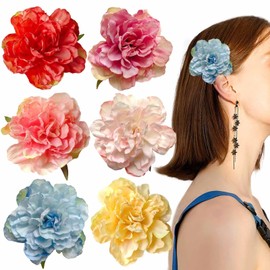 6 PCS Hawaiian Flower Hair Clips for Women 3.5 Inches Rose Barrettes Cute Artificial Flower Clips Anti-slip Hairpin Elegant Boho Hair Accessories for Daily Vacation Party Beach Seaside Wedding