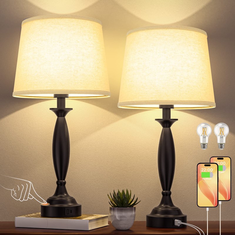 Beige Lamps for Bedrooms Set of 2 - Touch Control