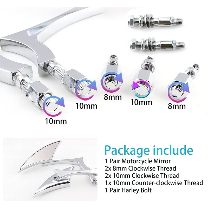 DREAMIZER 8mm/10mm Chrome Motorcycle Universal Blade Rear View Side Mirrors