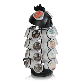 Made Easy Kit Carousel Coffee Pod Holder, Compatible with Keurig K-Pods K-Cups, Countertop Rack Storage Organizer, Metal Home and Kitchen Decor, Capsule Café Station Bar (Small, Black Rooster)