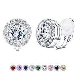 FASACCO Clip On Earrings for Women Lightweight Clip on Rhinestone Non Pierced Clip Earrings Crystal Wedding Formal Earrings Birthstone Earrings Silver Clip on Earrings (With Box)