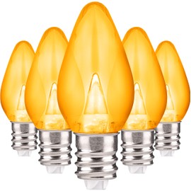 Holiday Lighting Outlet LED Smooth C7 Yellow Replacement Christmas Light Bulbs for E12 Sockets, Energy Efficient Commercial Grade, 2 Diode 0.58 Watt (LED) Bulbs. Pack of 25 Bulbs
