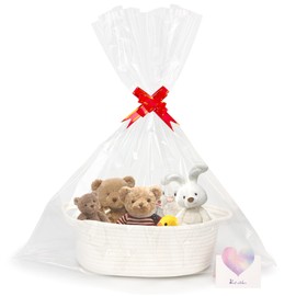 Goodheim Hamper Baskets for Gifts Empty，Christmas Hamper Gift Basket Kit with Cellophane Wrap，Bow Set Hamper Small for Birthday Xmas Present White