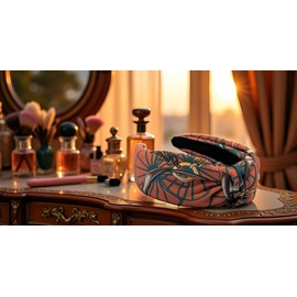 YETASI Knotted headband for women, satin fabric with a soft silk feel; vintage-looking luxuries, features a vibrant Orange chain belt; fabric design includes an exquisite Baroque pattern