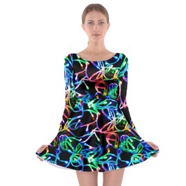 CowCow Womens Colorful Shine Christmas Lights Long Sleeve Skater Dress - 2XL