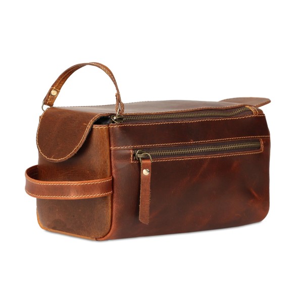 Komalc Premium Buffalo Leather Unisex Toiletry Bag Travel Dopp Kit