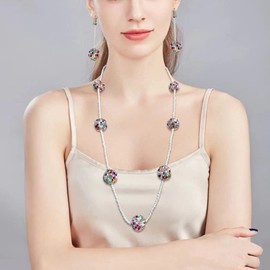 BOCAR Long Beaded Necklace with Rhinestones Ball Fashion Costume Beads Necklace Earrings Set Women Gift, Acrylic, No Gemstone