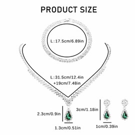 FDEETY Jewellery Set Rhinestone Necklace Bracelet Earrings Sets Prom Costume Jewellery Set Bridal Wedding Party for Women and Girls, Alloy Steel