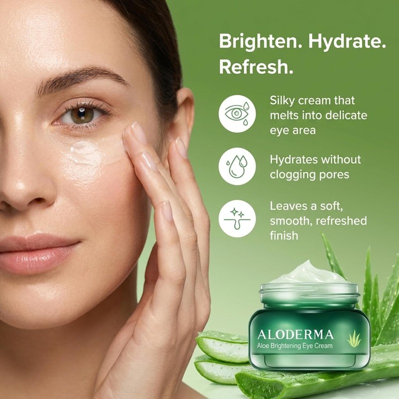 Aloderma- Crema iluminadora para ojos con aloe vera orgánico: crema